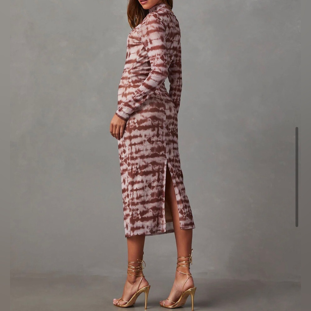VICI Cortese print mesh fitted midi dress w/mock neckline,back split NEW RE $69 - Picture 8 of 11
